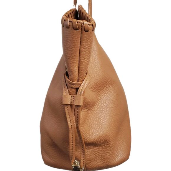 Tory Burch Marion Slouchy‎ Tote Bag East-West Bark Brown Pebbled Leather Purse - Picture 4 of 15